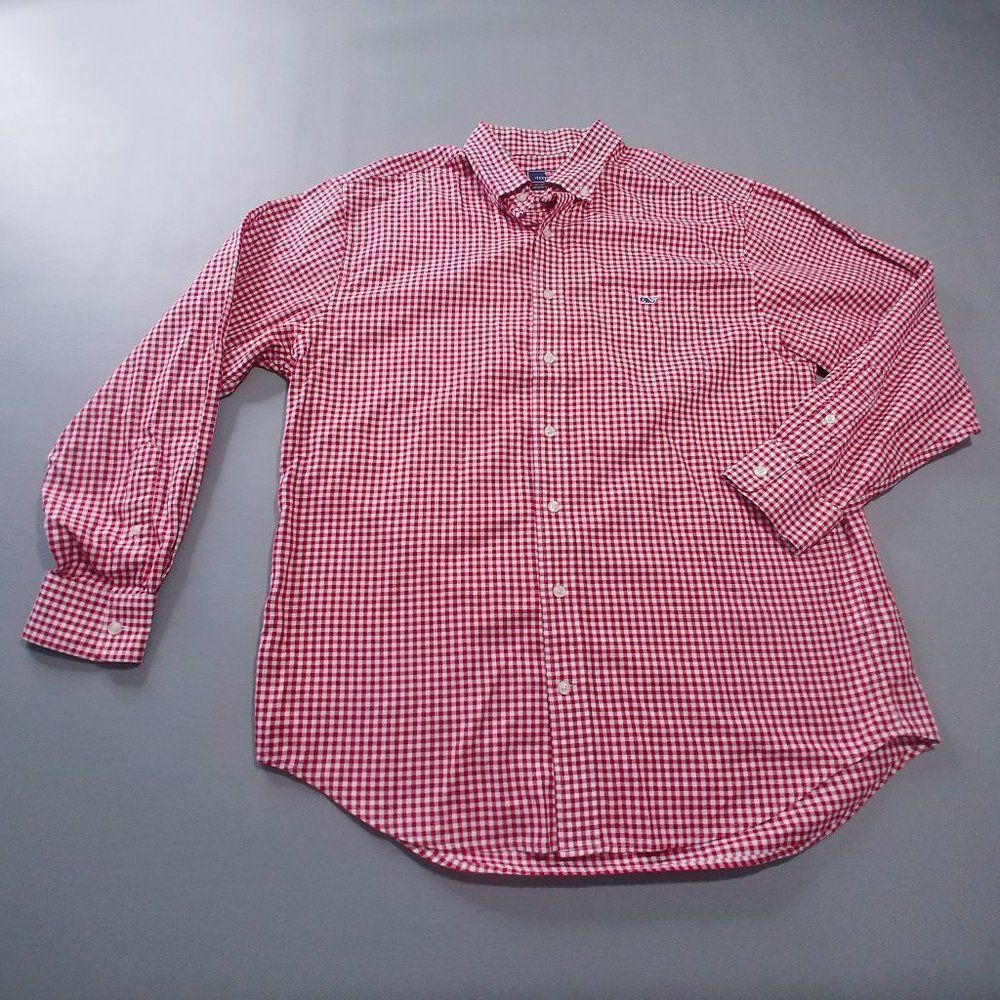 Vineyard Vines Mens Shirt Large Red Plaid Classic Fit 100% Cotton Long Sleeve